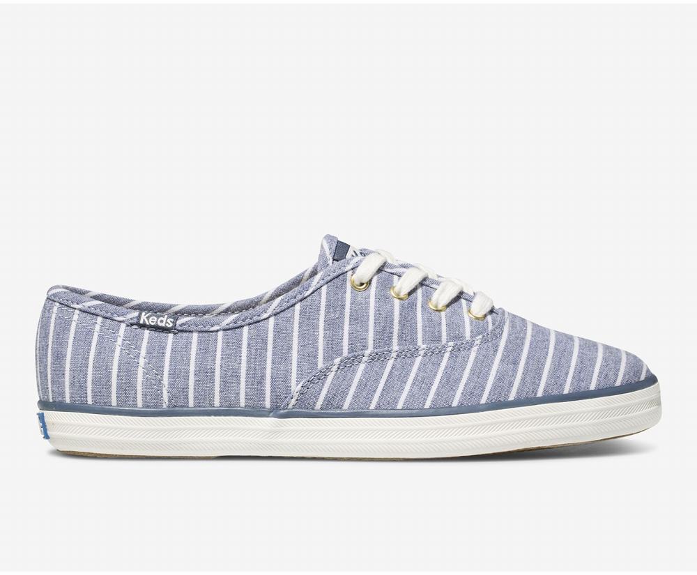 Women's Keds Champion Chambray Breton Stripe Sneakers Blue 7980645FG - South Africa